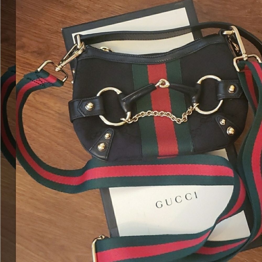 Gucci Black Crossbody Bag with Red and Green Accents
